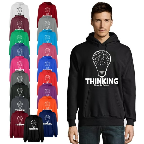 OXI Hoodie Sweatshirt - Thinking Please Be Patient, Basic Casual Hoodie for Men's and Women Fleece Hoodie Long Sleeve - White X-Large