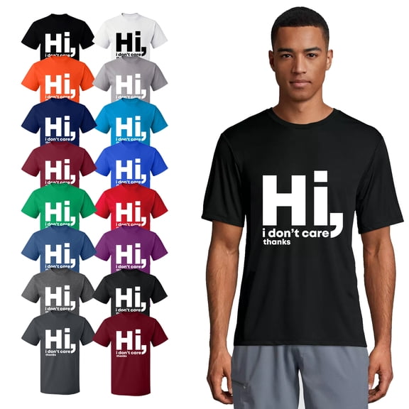 OXI T-Shirt - Hi I Don't Care Thanks, Basic Casual T-Shirt for Men's and Women Fleece T-Shirt Short Sleeve - Black 2X-Large