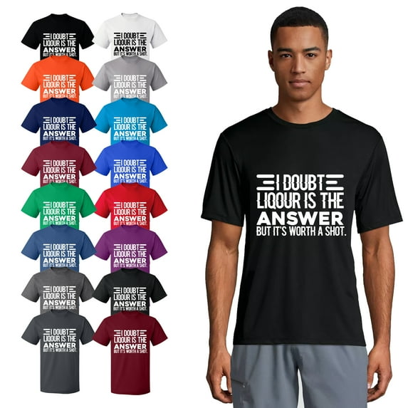 OXI T-Shirt - I Doubt Liqour is The Answer, Basic Casual T-Shirt for Men's and Women Fleece T-Shirt Short Sleeve - Indigo Blue Small