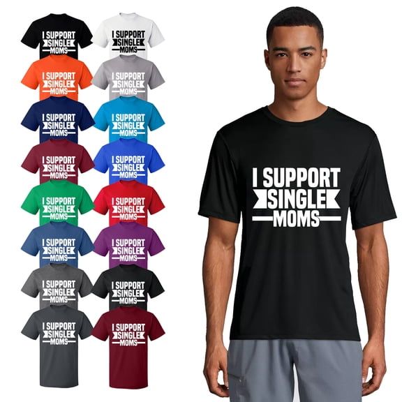 OXI T-Shirt - I Support Single Moms, Basic Casual T-Shirt for Men's and Women Fleece T-Shirt Short Sleeve - Black Small