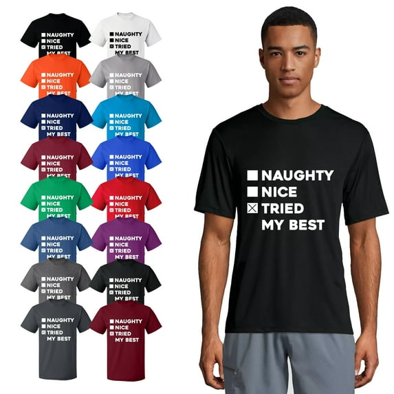OXI T-Shirt - Naughty Nice Tried My Best, Basic Casual T-Shirt for Men's and Women Fleece T-Shirt Short Sleeve - Red Small