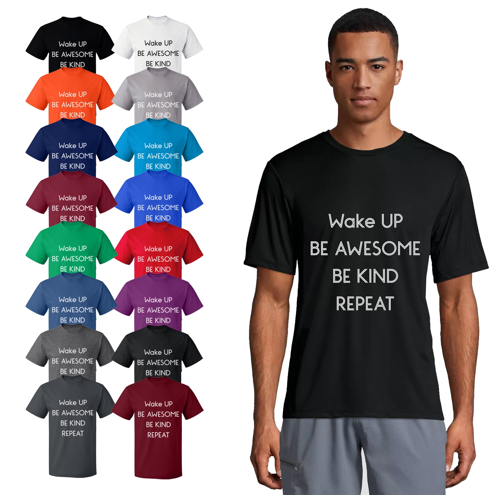OXI T Shirt Wake Up Be Awesome Be Kind Repeat Basic Casual T Shirt for Men s and Women Fleece T Shirt Short Sleeve White Small Walmart