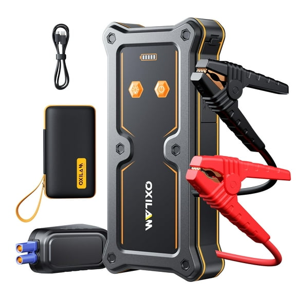 OXILAM 8000A Jump Starter - Car Jumper Starter Portable for All Gas & Diesel Engines, 12V Jump Box for Car Battery with Extended Jumper Cables, USB, DC, Type C Port & LED Light
