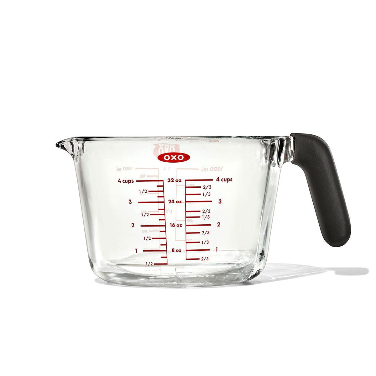 OXO 4 Cup Glass Measuring Cup, Easy-Read Measurement Markings Cup for Cooking, Baking & Liquid Ingredients