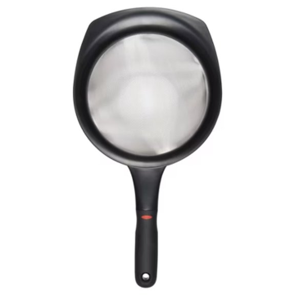 OXO 8" Strainer: Stainless Steel Fine Mesh, Non-Slip Grip, Dishwasher-Safe, Large Hand Sifter for Baking & Rice