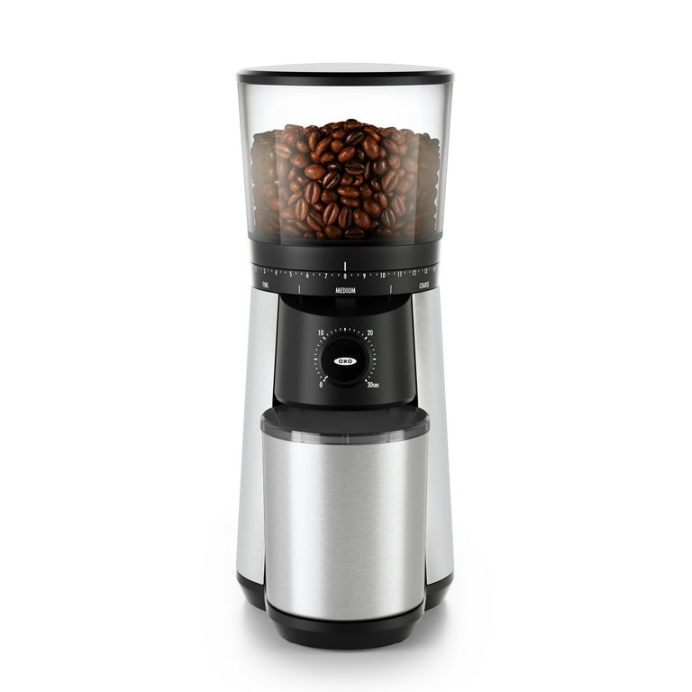 OXO One Touch Stainless Steel Conical Burr Coffee Grinder, 15