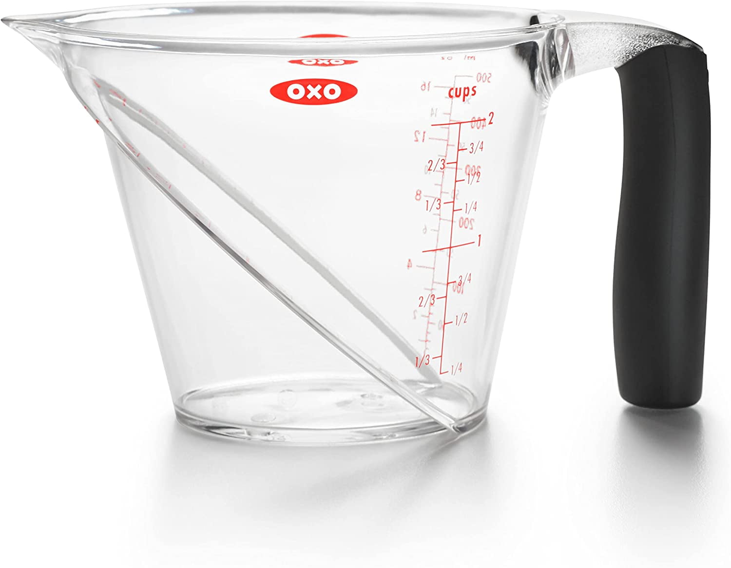 Clear 2-Cup Angled Plastic Measuring Cup with Black Handle
