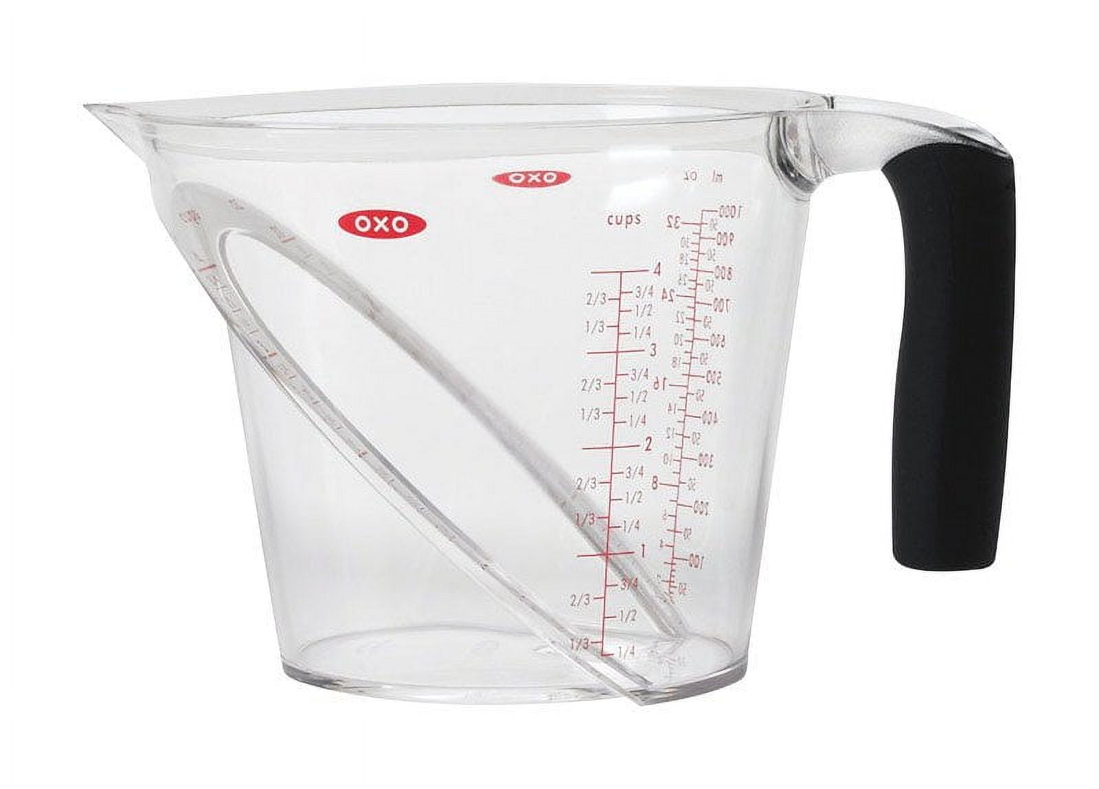 Clear 4-Cup Angled Plastic Measuring Cup with Black Handle