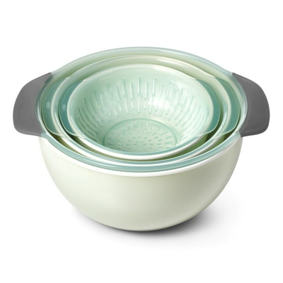 OXO Good Grips 9 Piece Compact Nesting Bowls & Colanders Stacking Set, Sea Glass