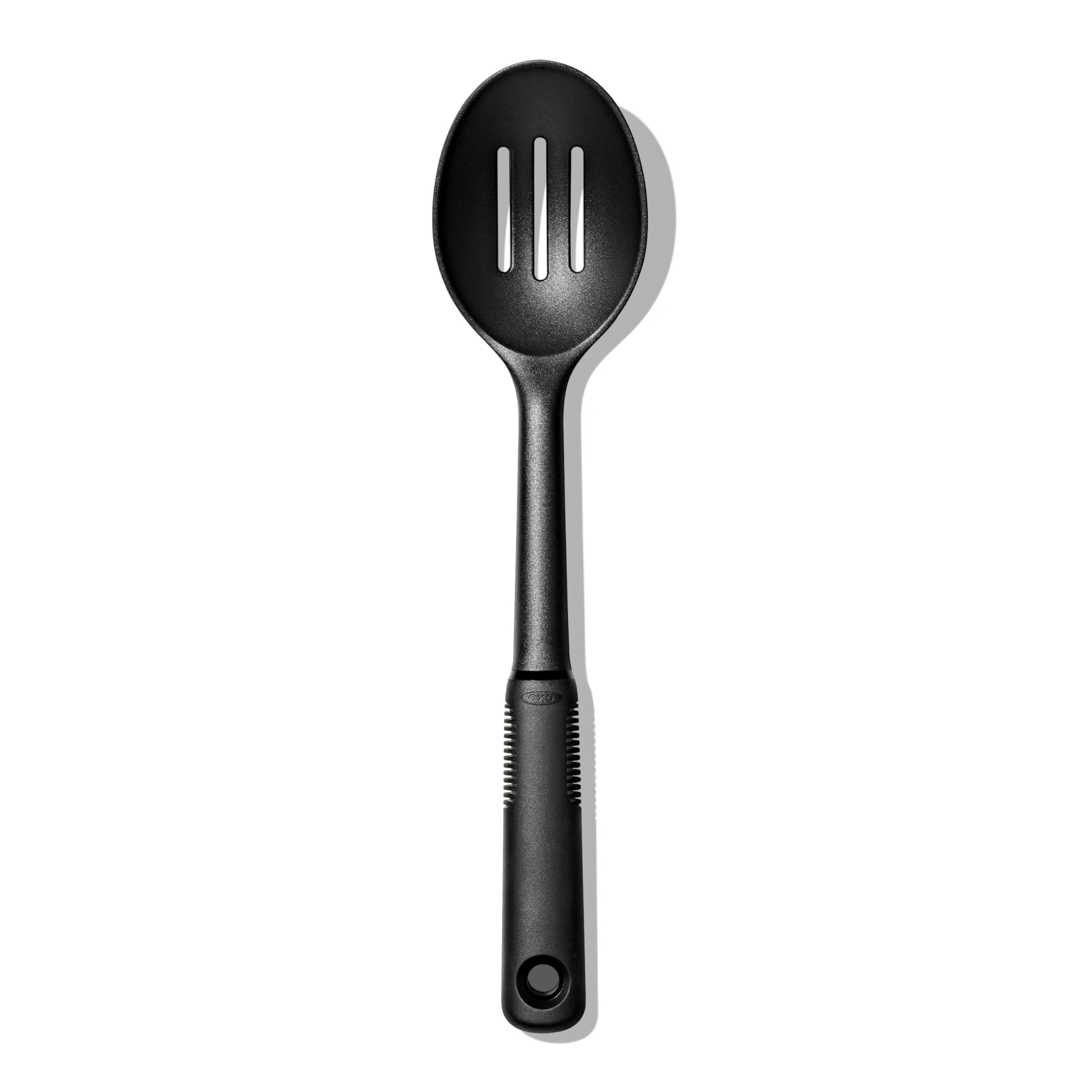 14'' Black Nylon Slotted Cooking Spoon with Soft Handle