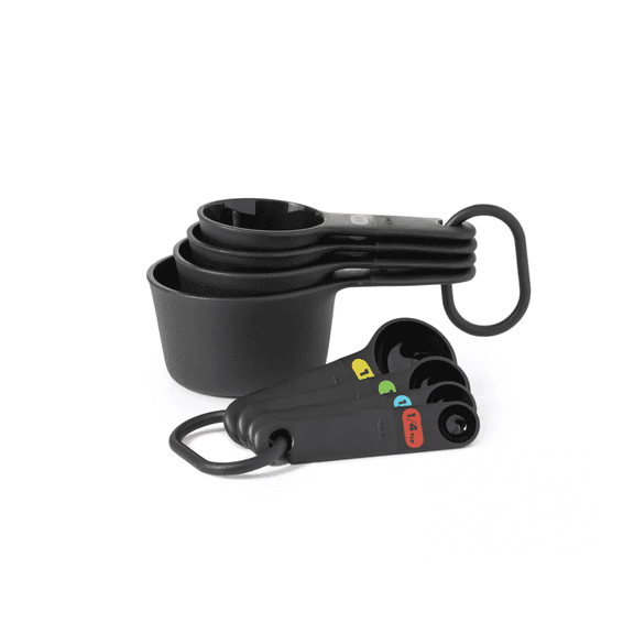 OXO Measuring Cups and Spoons Set: 10-Piece Black Teaspoon & Dry Measure Cups, Dishwasher-Safe, Lifetime Warranty