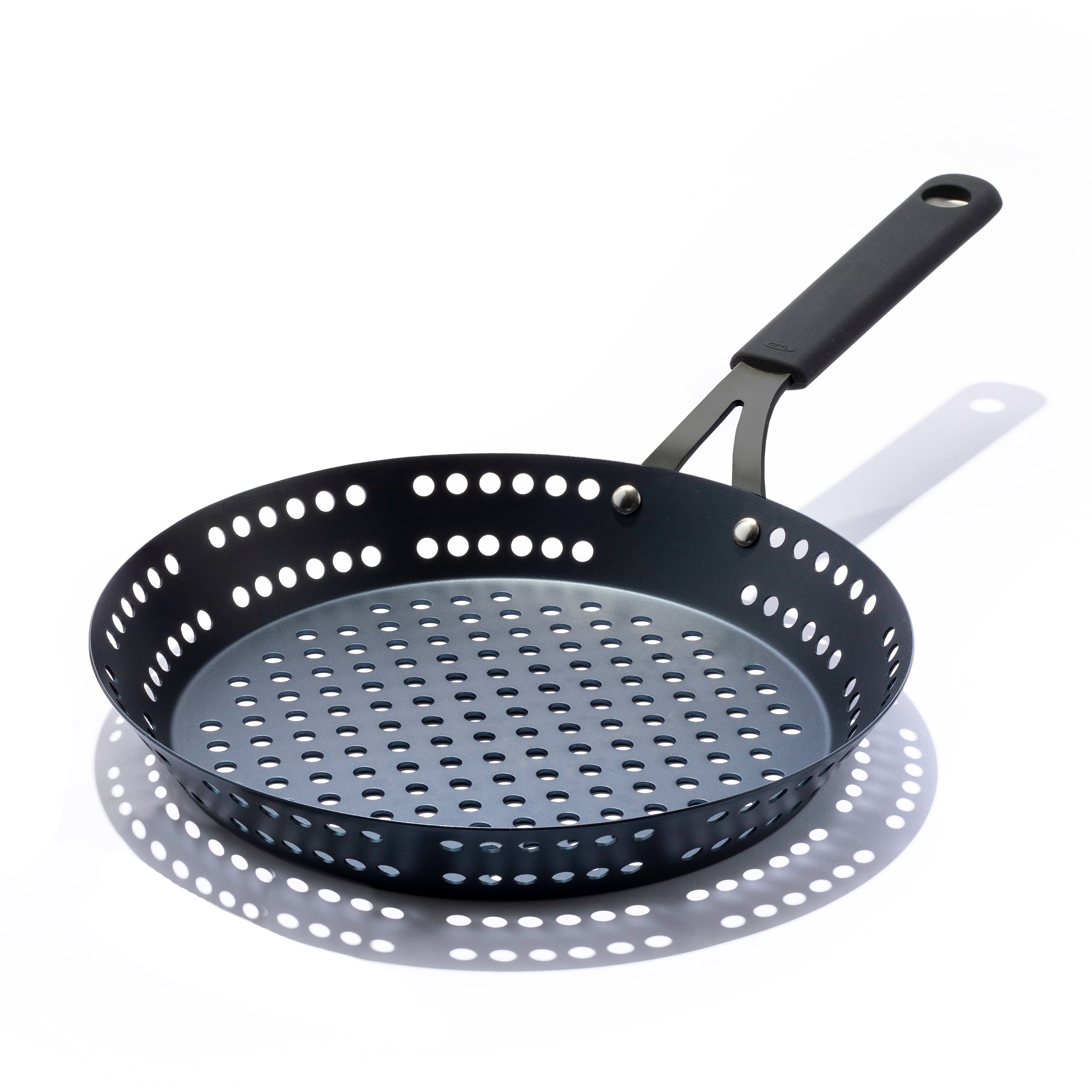 OXO Obsidian Carbon Steel 12 BBQ Fry Pan with Silicone Sleeve Black