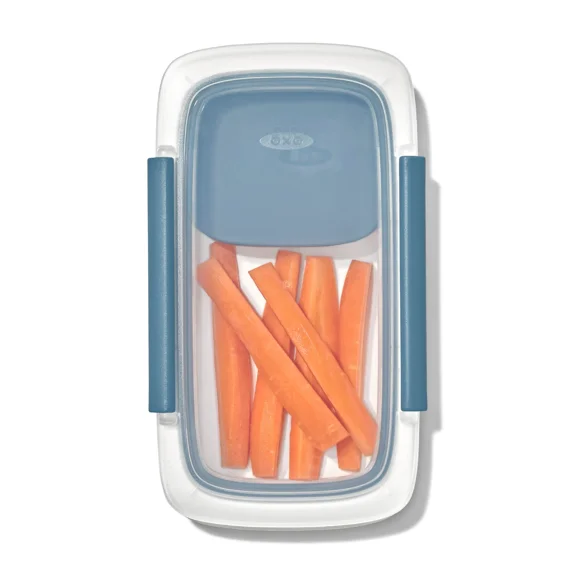 OXO Prep & Go 1.6-Cup Leakproof Snack & Dip Container, Leakproof Food Storage Container with Separate Dip Compartment for Snacks, Fruits and Veggies, Ocean Blue