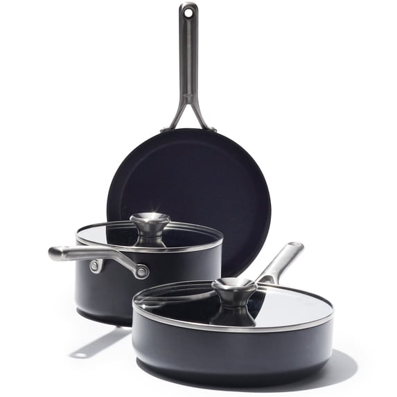 OXO Professional Hard Anodized Nonstick, 5 Piece Cookware Pots and Pans Set, Induction, Diamond reinforced Coating, Dishwasher Safe, Oven Safe, Black