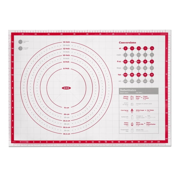 OXO SoftWorks Silicone Pastry Mat, 17.5 x 24.5 in, Non-Stick Baking Surface with Measurements and Conversion Guides