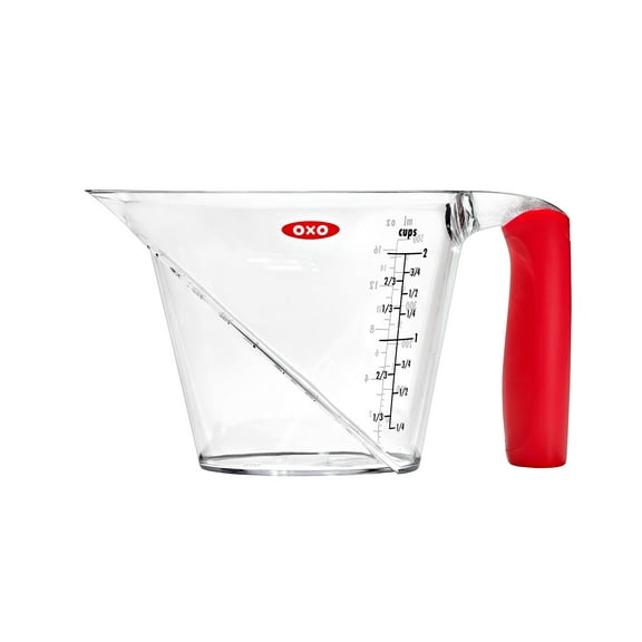 OXO SoftWorks 2-Cup Angled Measuring Cup, BPA-Free Clear Plastic with Red Markings, Easy-to-Read Measurement, Dishwasher Safe, Non-Slip Handle