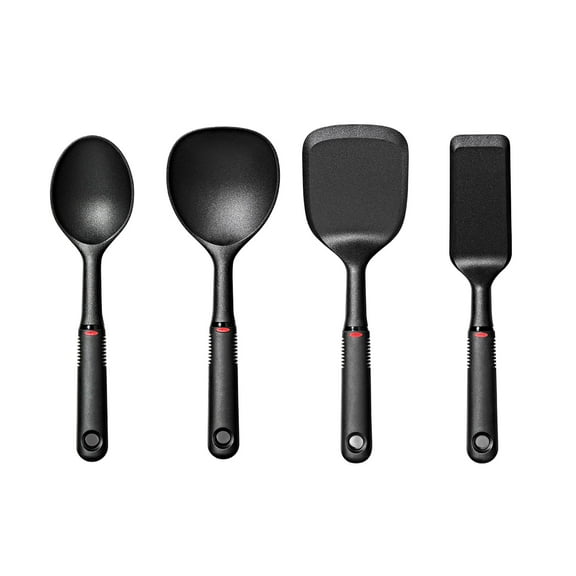 OXO SoftWorks 4-Piece Nylon Mini Utensil Set, Black Turner, Spoon, Rice Paddle & Server
