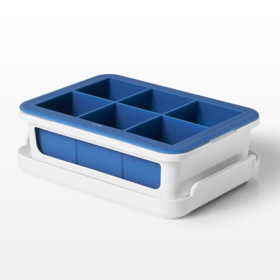 OXO Silicone Large Square Ice Cube Tray with Removable Cover, Navy