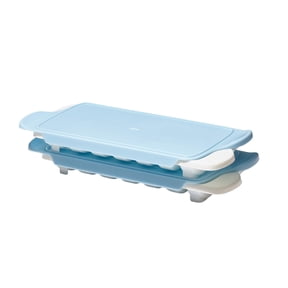 OXO Ice Cube Tray with Lid, 2-Pack, BPA-Free Flexible Ice Trays for Freezer, Easy-Release Ice Cube Molds, Blue