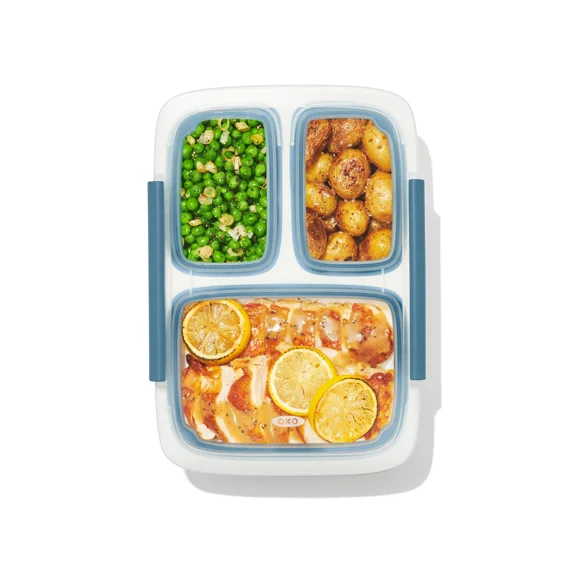OXO Prep & Go 4.1-Cup Leakproof Divided Lunch Container, Meal Prep Food Storage Container for Lunch Prep Work, School and On-the-Go Meals, Ocean Blue