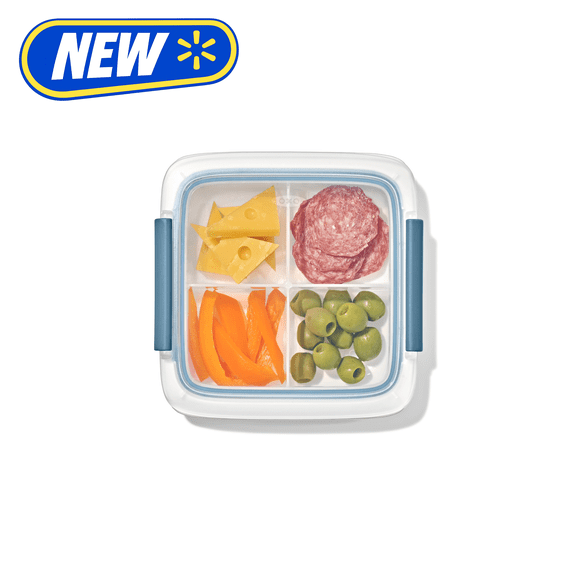 OXO Prep & Go 1.8-Cup Slim Snack Container with Removable Divider, Ocean Blue