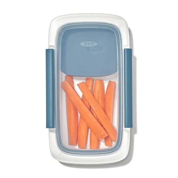 OXO Prep & Go 1.6-Cup Leakproof Snack & Dip Container, Leakproof Food Storage Container with Separate Dip Compartment for Snacks, Fruits and Veggies, Ocean Blue