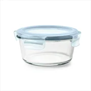 OXO Smart Seal 4-Cup Glass Food Storage Container, Leakproof Round Glass Meal Prep Container with Airtight Lid for Leftovers and Food Storage, Arctic Blue