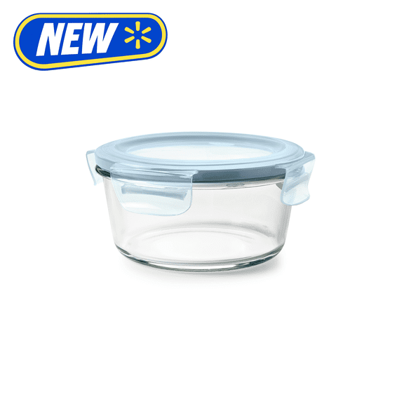 OXO Smart Seal 4-Cup Round Glass Food Storage Container, Arctic Blue