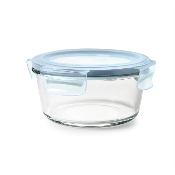 OXO Smart Seal 4-Cup Round Glass Food Storage Container, Arctic Blue