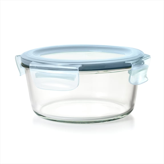 OXO Smart Seal 7-Cup Round Glass Food Storage Container, Arctic Blue