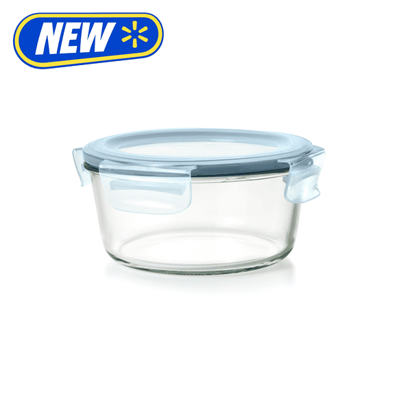 OXO Smart Seal 7-Cup Round Glass Food Storage Container, Arctic Blue