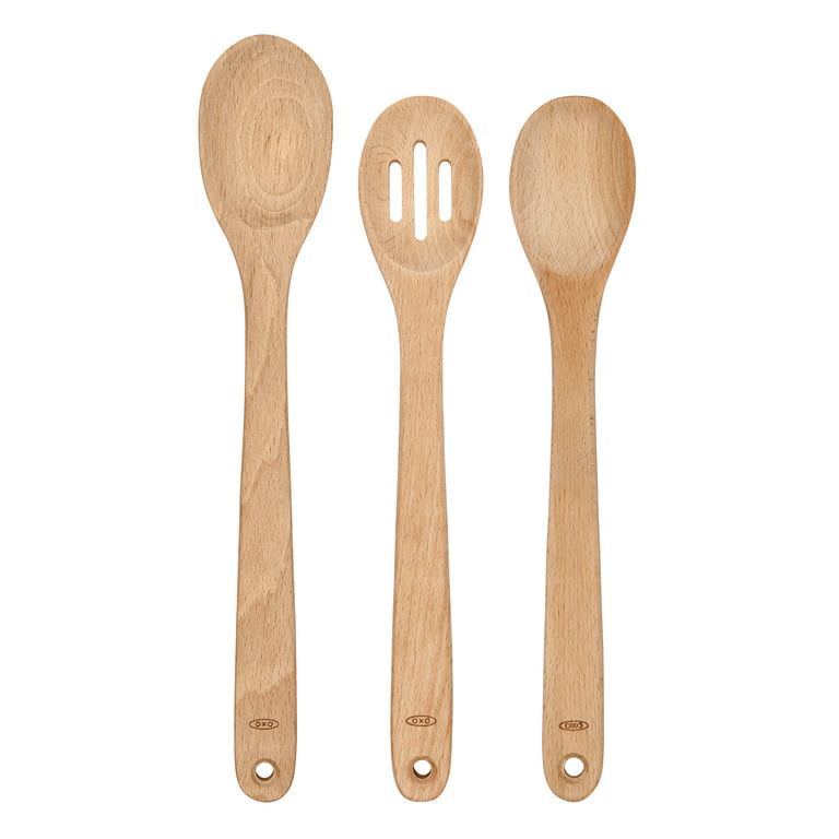 OXO Softworks 3-Piece Kitchen Wooden Utensil Set - Large Comfortable Handle