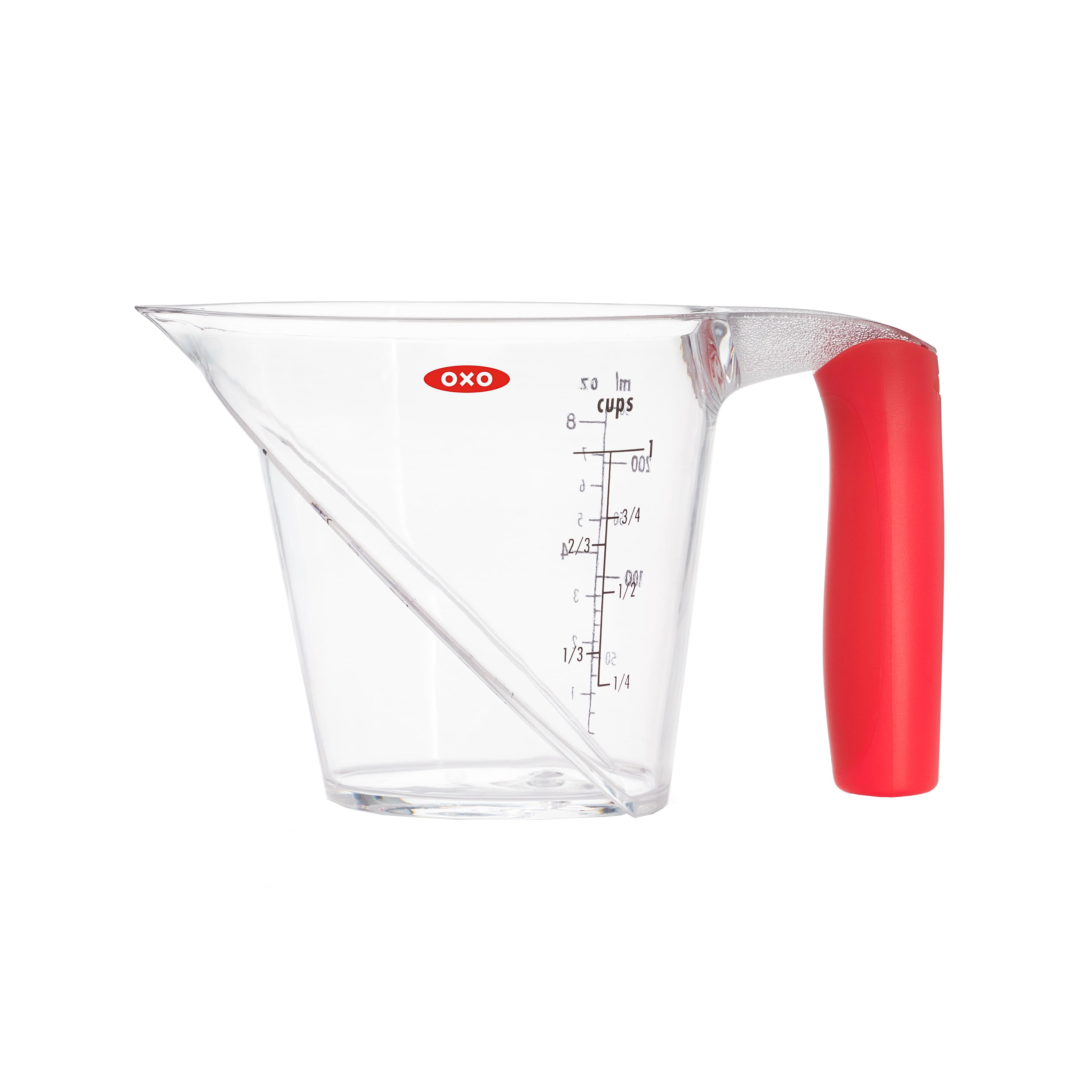 OXO SoftWorks 1-Cup Angled Measuring Cup, BPA-Free Clear Plastic with Red Markings, Easy-to-Read Measurement, Dishwasher Safe, Non-Slip Handle