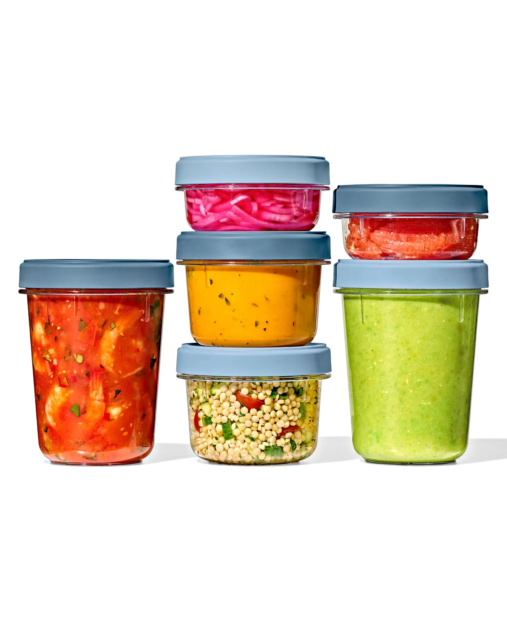 OXO Twist & Stack 12-Piece Leakproof Deli Container Set, Reusable Food Storage Containers for Snacks, Dips, Lunch Prep, Meal Prep, Soups and Leftovers, Ocean Blue