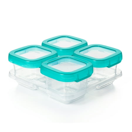 OXO Tot Baby Blocks Food Storage Containers, 6 oz, Teal, 4-pack, for Infants Ages 0-12 Months