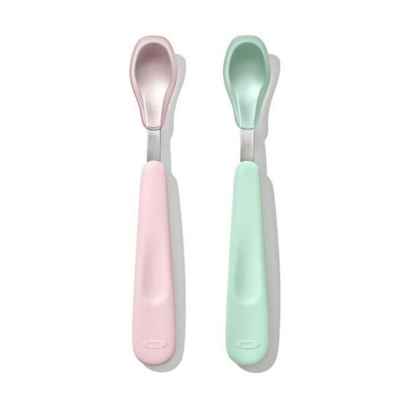 OXO Tot Feeding Spoon Set, for AGES 6+ Months, Opal and Blossom