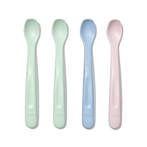 OXO Tot Baby Plastic Feeding Spoon 4 Piece Set, for ages 6+ Months, Multi Color
