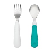 OXO Tot Toddler Stainless Steel Fork and Spoon 2 Piece Set for 12+ Months, Teal
