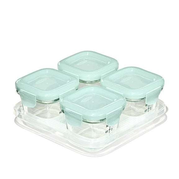 OXO Tot Glass Baby Blocks Food Storage Containers, 4oz, Opal, 4-Pack, For Infants Ages 0-12 Months