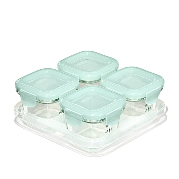 OXO Tot Glass Baby Blocks Food Storage Containers, 4oz, Opal, 4-Pack, For Infants Ages 0-12 Months