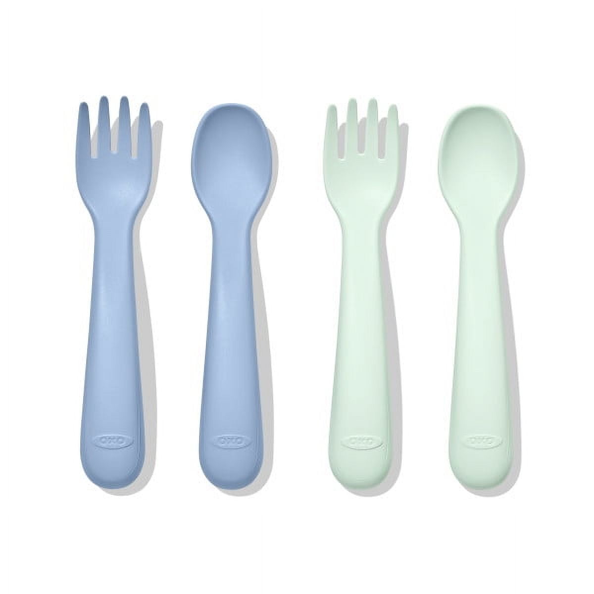 OXO Tot Toddler Plastic Fork and Spoon 4 Piece Set for 12+ Months, Opal and Dusk