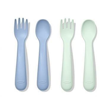 OXO Tot Toddler Plastic Fork and Spoon 4 Piece Set for 12+ Months, Opal and Dusk
