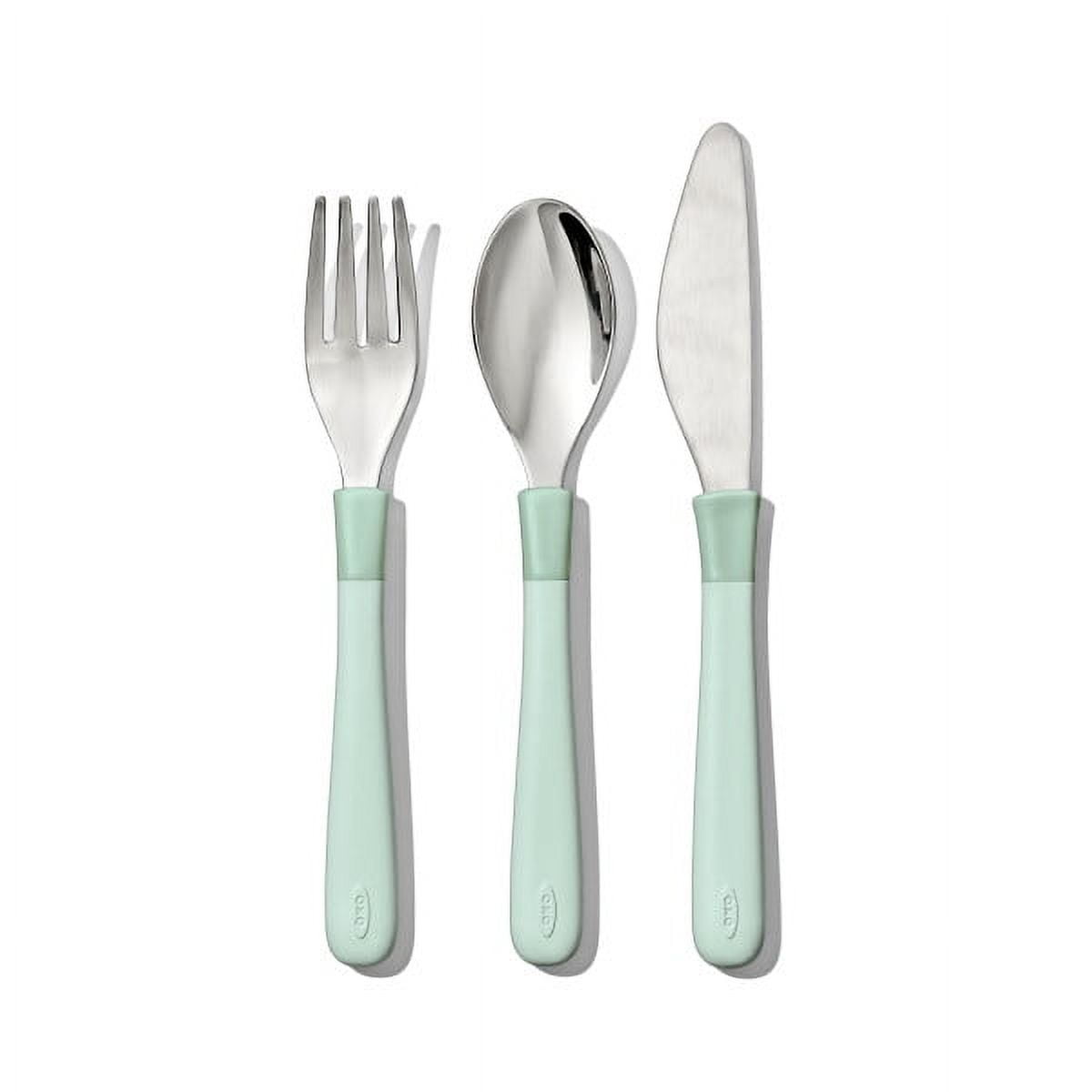 OXO Tot Toddler Stainless Steel 3 Piece Cutlery Set for Big Kids 12+ Months, Opal