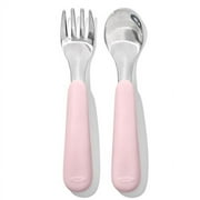 OXO Tot Toddler Stainless Steel Fork and Spoon 2 Piece Set for 12+ Months, Blossom