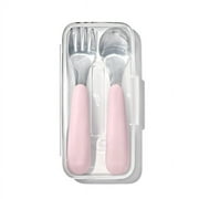 OXO Tot Toddler Travel Stainless Steel Fork and Spoon 2 Piece Set for 12+ Months, Blossom