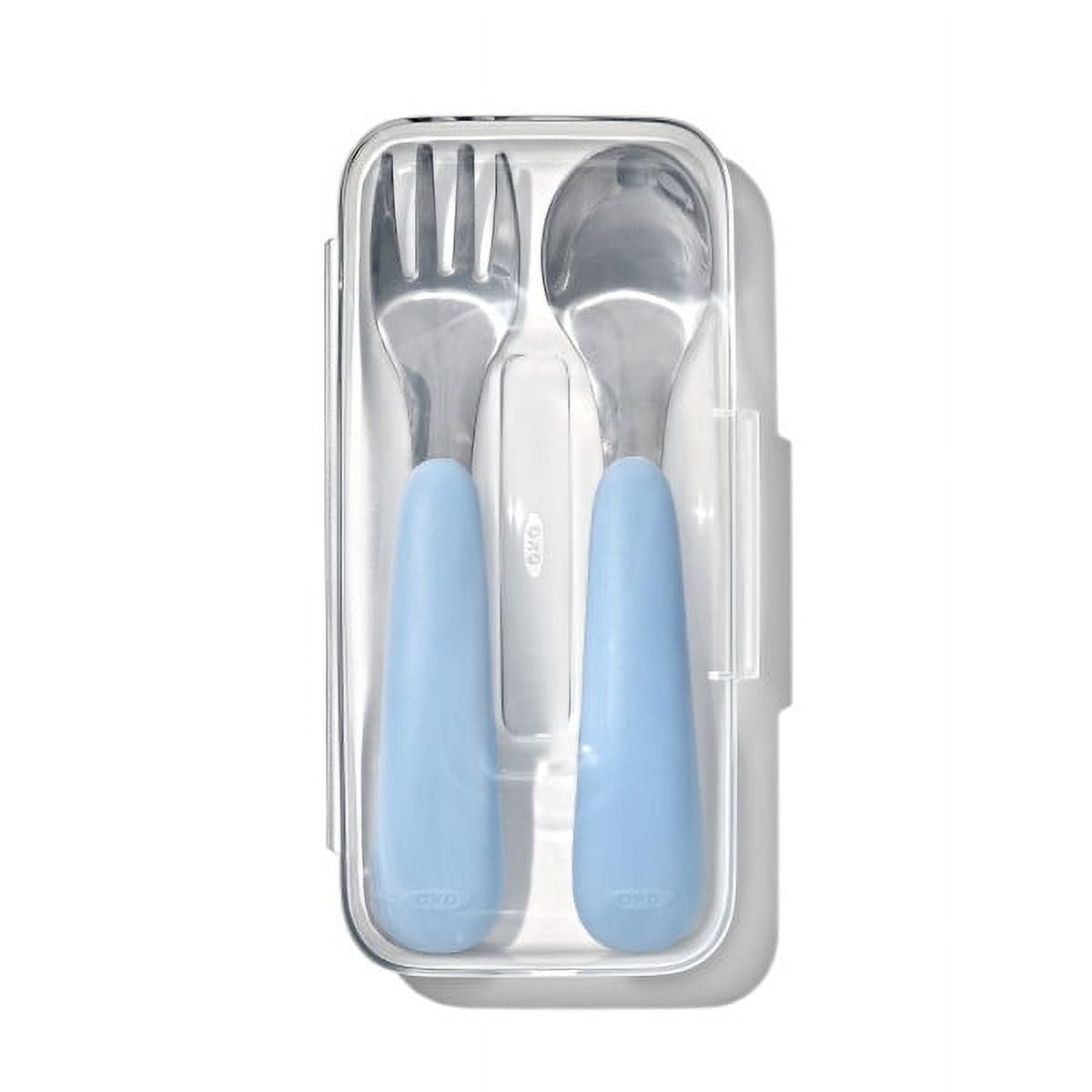 OXO Tot Toddler Travel Stainless Steel Fork and Spoon 2 Piece Set for 12+ Months, Dusk