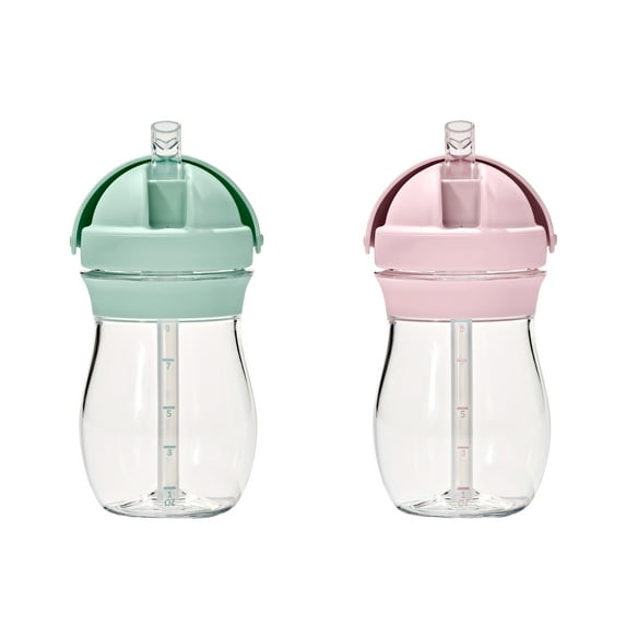 OXO Tot Transitions Straw Cup 9 oz 2-Pack, Opal and Blossom, for Toddlers 6+ Months