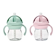 OXO Tot Transitions 6 oz Straw Cup with Removable Handles, 2-Pack, Opal and Blossom, For Toddlers Ages 6 Months and Up
