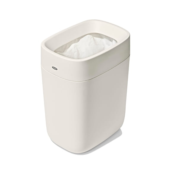 OXO 6L Bathroom Trash Can, Compact Garbage Can for Small Spaces and Under Bathroom Vanity, White