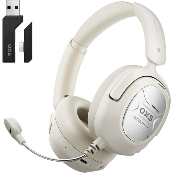 OXS Storm A2 Wireless Gaming Headset, Active Noise Cancellation, Over Ear Headphone with Mic, Bluetooth 5.4 & 2.4GHz Low Latency, Dual EQ Modes, 70H Playtime, for PC, Switch, PS4, PS5, Mobile, White